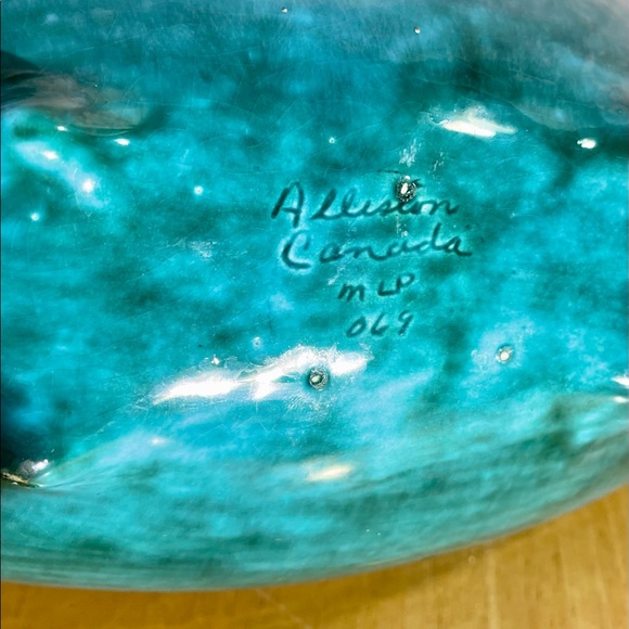 Gorgeous Vtg Green drip glaze pottery dish 15x6x4” (Alliston Canada MLP 069) - Picture 5 of 8